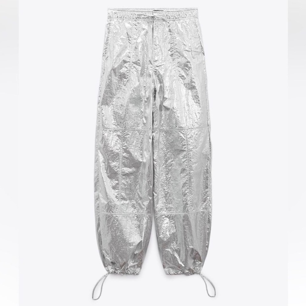 Zara Shimmering Silver Trousers